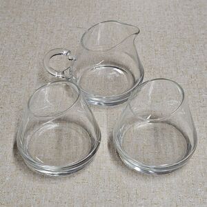 Slant Angled Rim Clear Glass Stemless Wine Glass W/ Pitcher Set of 3 Barware